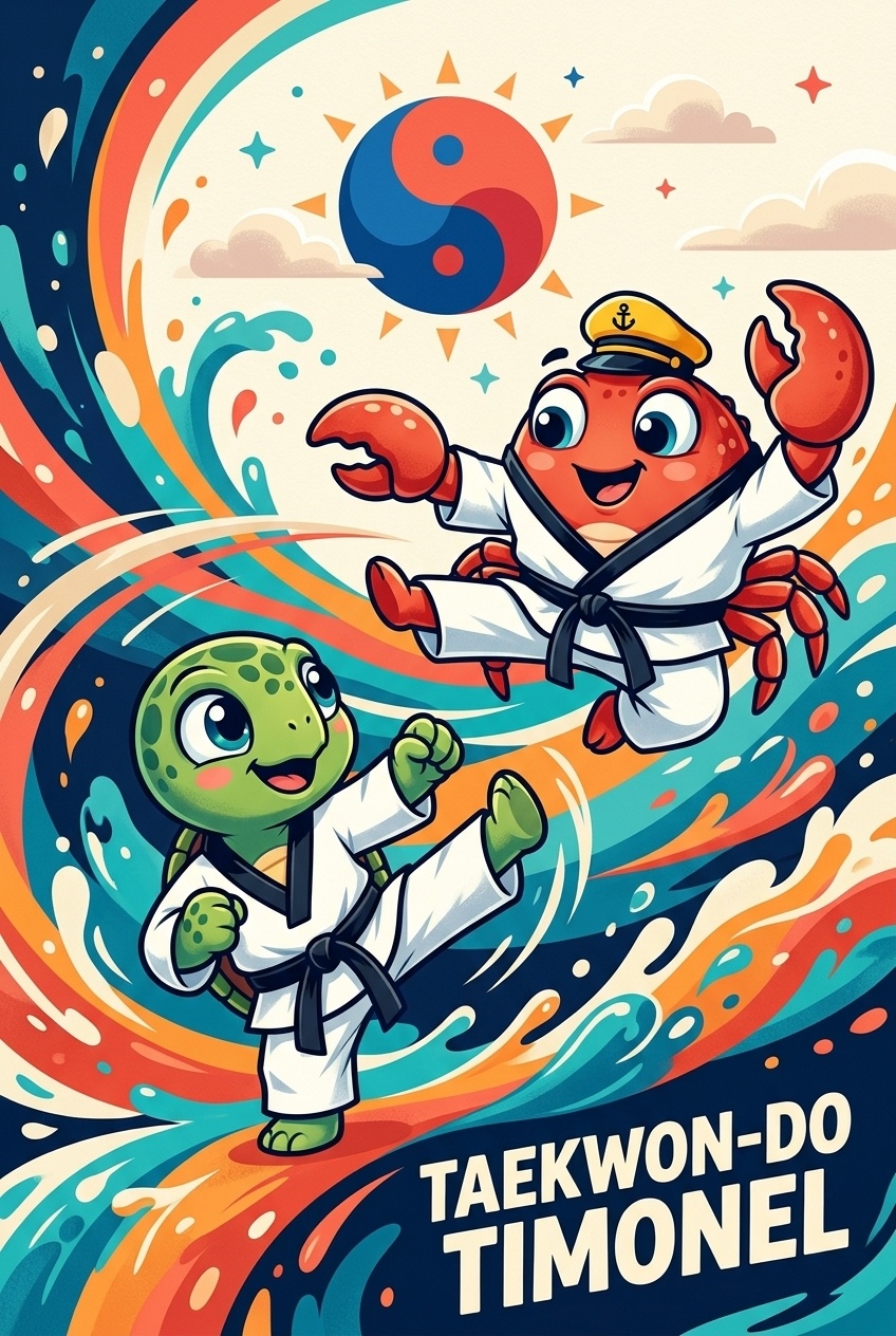 Mascotas Timonel: Tortuga y Cangrejo en Taekwondo